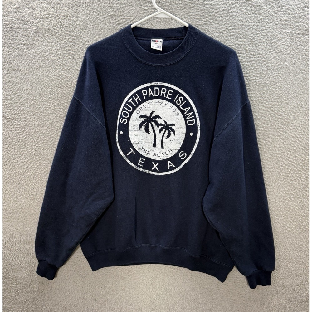 Vintage Jerzees Sweatshirt Adult XXL Blue Crewneck South Padre Island Texas Y2K‎